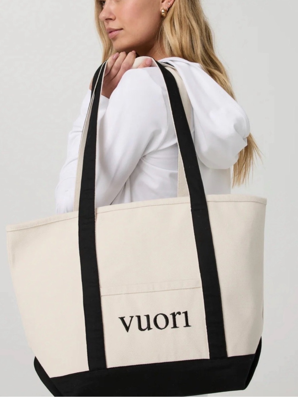 Vuori Natural Canvas Tote with Black Trim and Straps